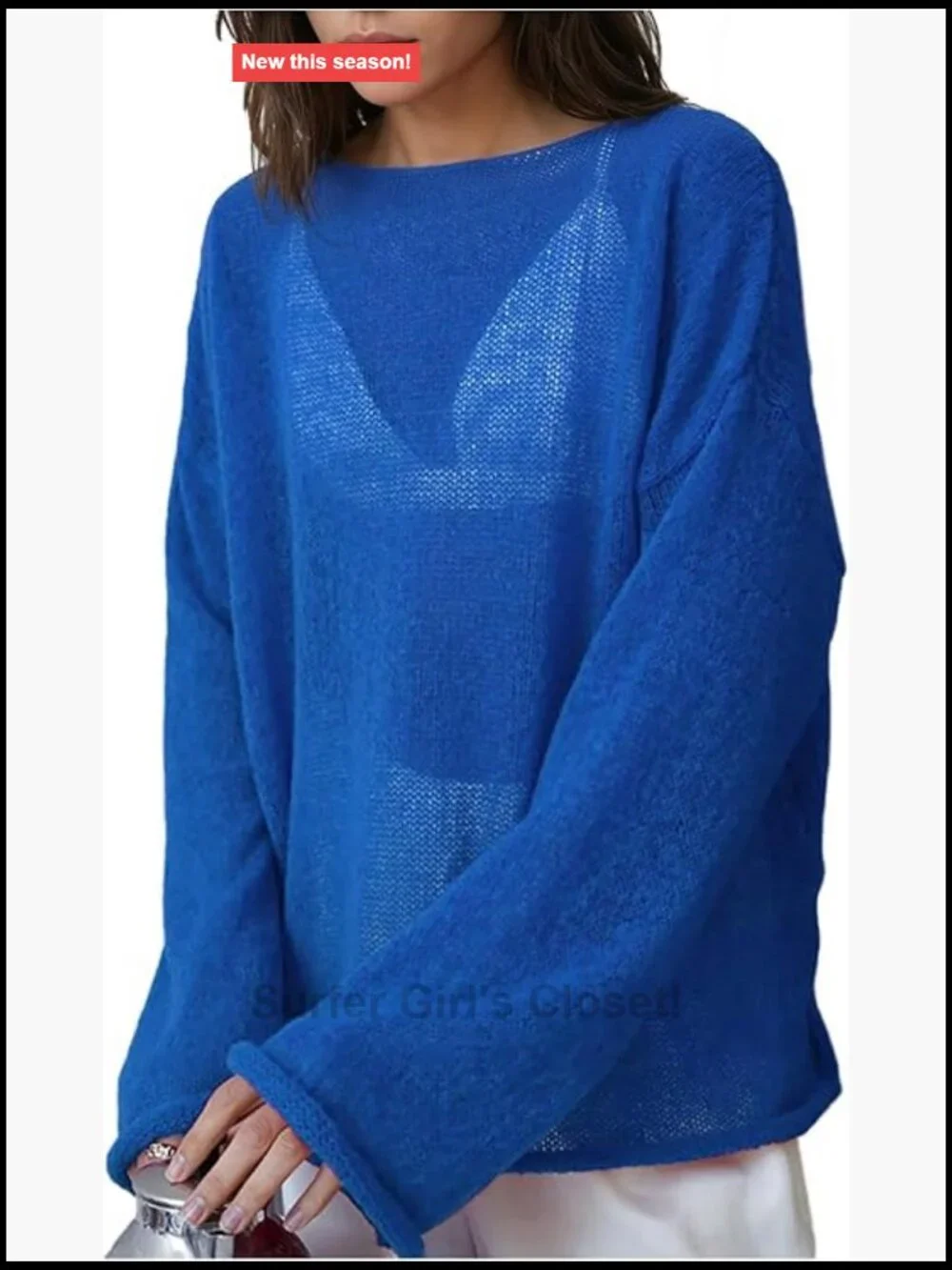 Women's Sheer Mesh Long Sleeve Beach Cover Up Sweater Lightweight